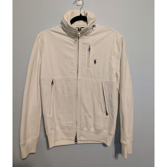 Vintage Ralph Lauren Polo Sml Cotton White Zip Up Lightweight Jacket hidden hood - Picture 1 of 15